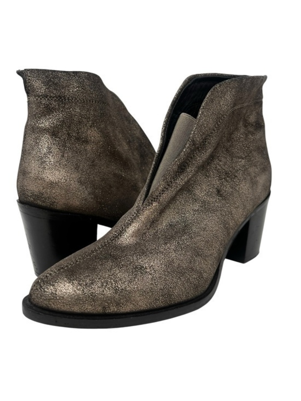 Diba True Metallic Bronze Slip-On Ankle Booties with Block Heel